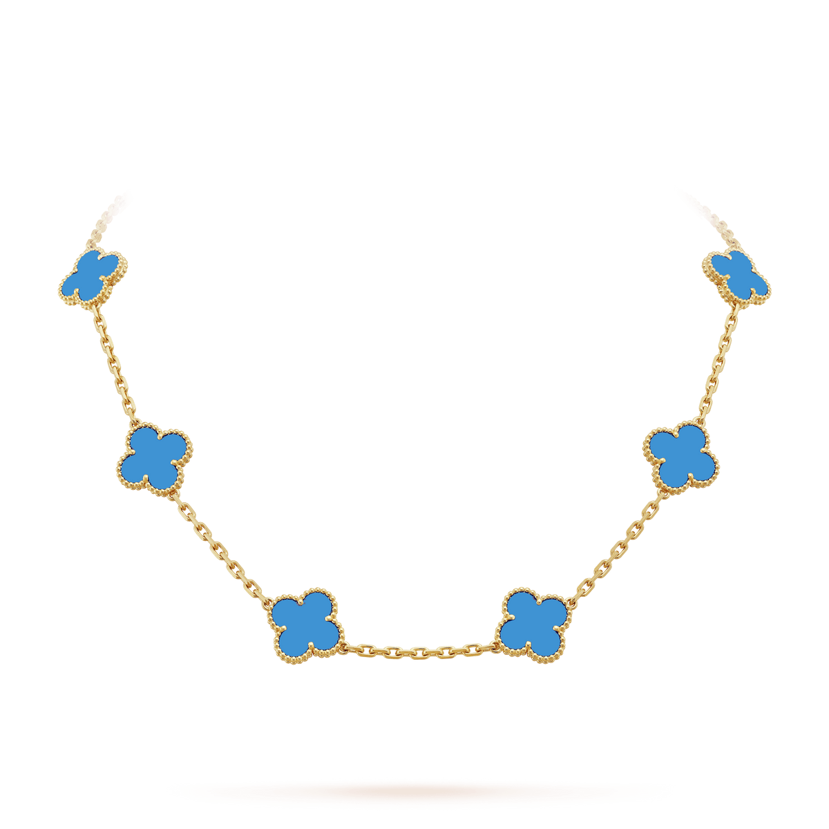 Van Cleef & Arpels Vintage Alhambra Blue Agate 10 Motifs Necklace