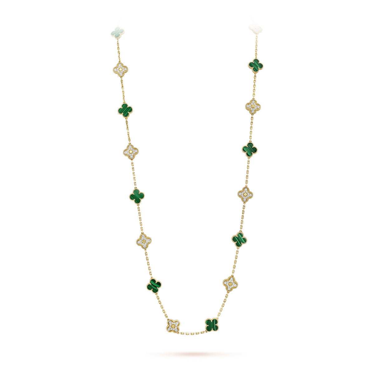 Van Cleef & Arpels Vintage Alhambra Malachite 20 Motifs Long Clover Necklace
